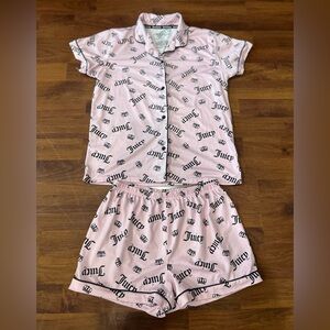 Juicy Couture Pajamas 2 Piece Set Top And Shorts Girls 10/12 Women XS 0/2 Pink